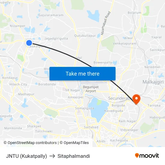JNTU (Kukatpally) to Sitaphalmandi map
