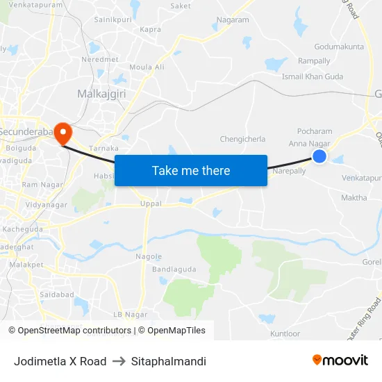 Jodimetla X Road to Sitaphalmandi map