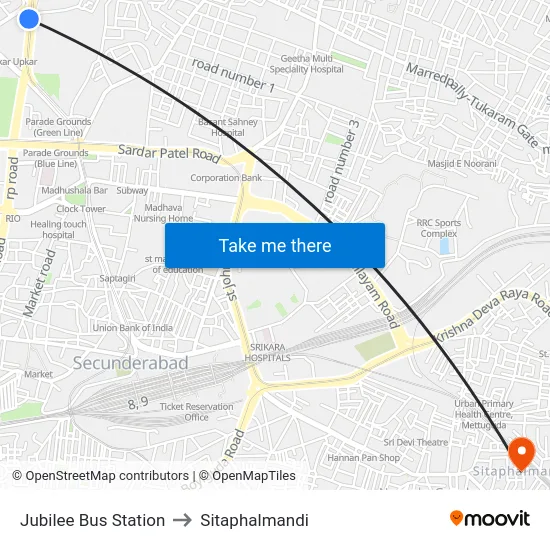 Jubilee Bus Station to Sitaphalmandi map