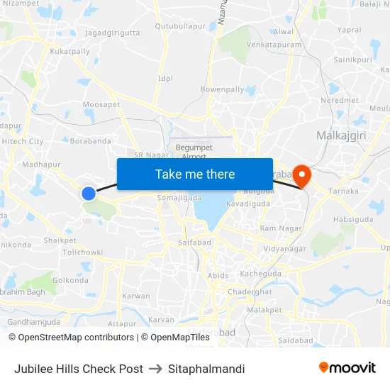 Jubilee Hills Check Post to Sitaphalmandi map