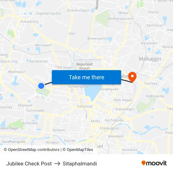 Jubilee Check Post to Sitaphalmandi map