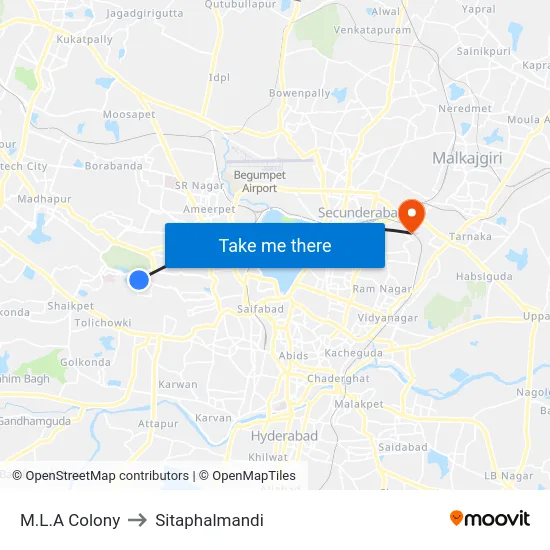M.L.A Colony to Sitaphalmandi map