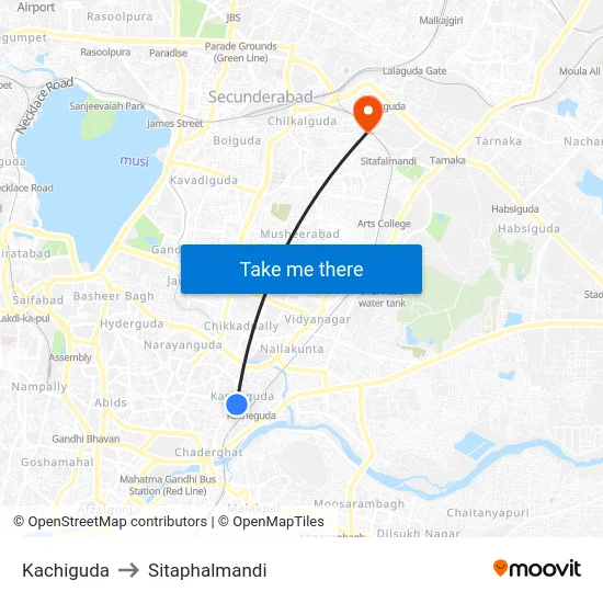 Kachiguda to Sitaphalmandi map