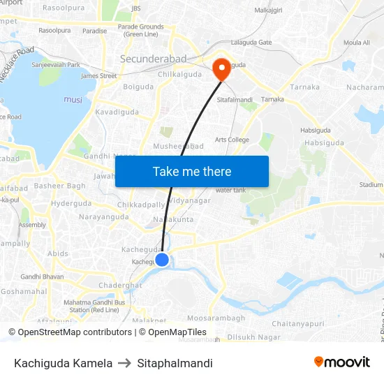 Kachiguda Kamela to Sitaphalmandi map