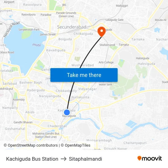 Kachiguda Bus Station to Sitaphalmandi map
