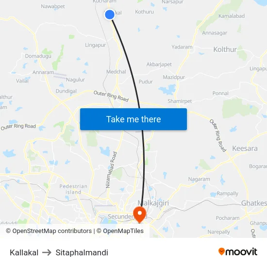 Kallakal to Sitaphalmandi map
