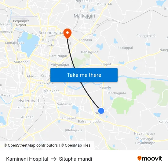 Kamineni Hospital to Sitaphalmandi map