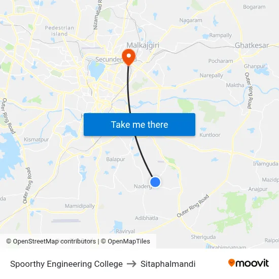 Spoorthy Engineering College to Sitaphalmandi map