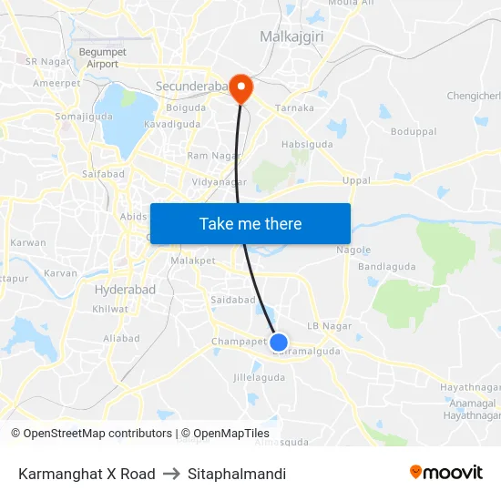 Karmanghat X Road to Sitaphalmandi map