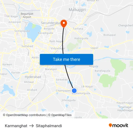 Karmanghat to Sitaphalmandi map