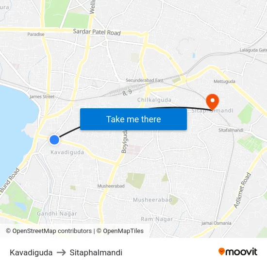 Kavadiguda to Sitaphalmandi map