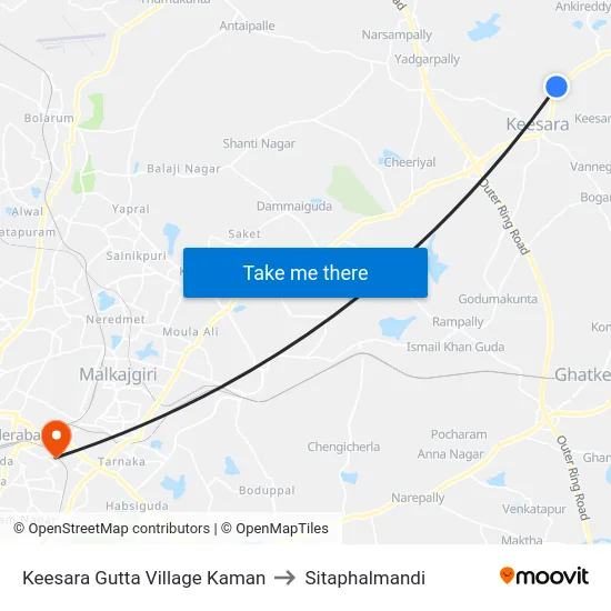 Keesara Gutta Village Kaman to Sitaphalmandi map