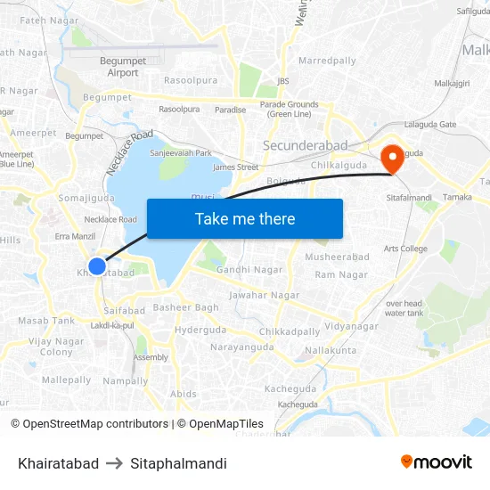Khairatabad to Sitaphalmandi map
