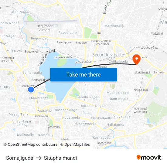Somajiguda to Sitaphalmandi map