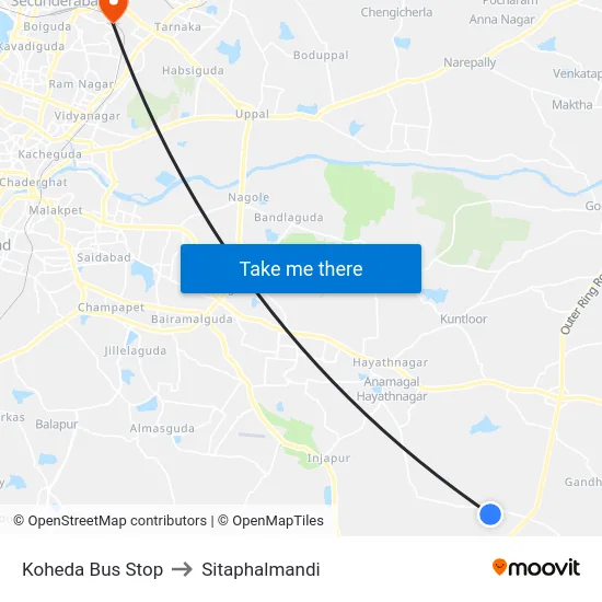 Koheda Bus Stop to Sitaphalmandi map