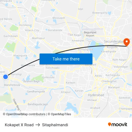 Kokapet X Road to Sitaphalmandi map