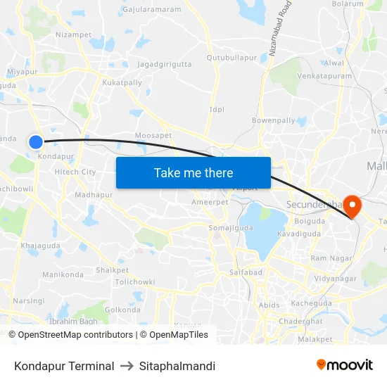 Kondapur Terminal to Sitaphalmandi map