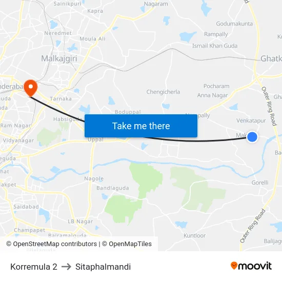 Korremula 2 to Sitaphalmandi map