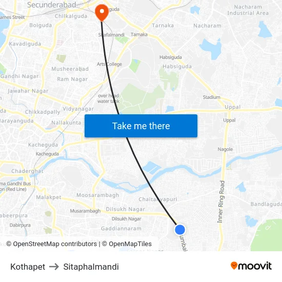 Kothapet to Sitaphalmandi map