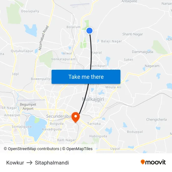 Kowkur to Sitaphalmandi map