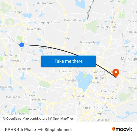 KPHB 4th Phase to Sitaphalmandi map