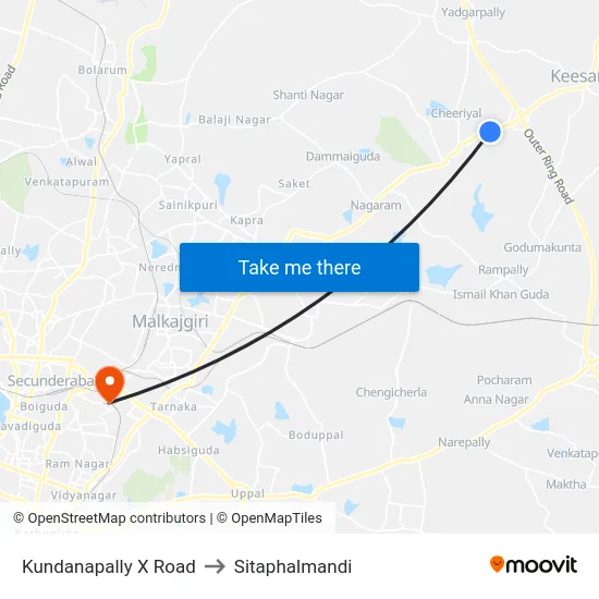 Kundanapally X Road to Sitaphalmandi map