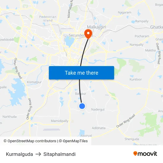 Kurmalguda to Sitaphalmandi map