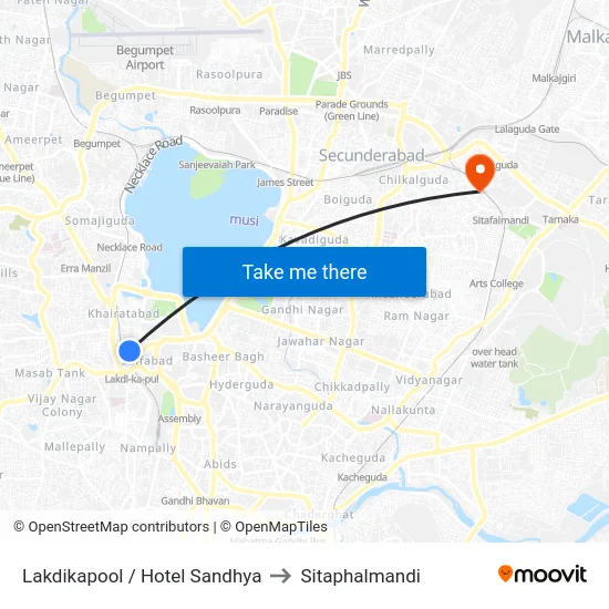 Lakdikapool / Hotel Sandhya to Sitaphalmandi map