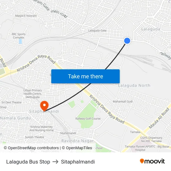 Lalaguda Bus Stop to Sitaphalmandi map