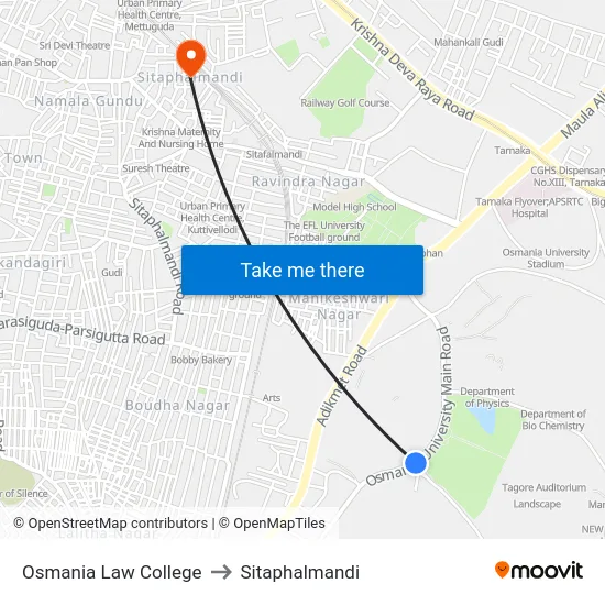 Osmania Law College to Sitaphalmandi map