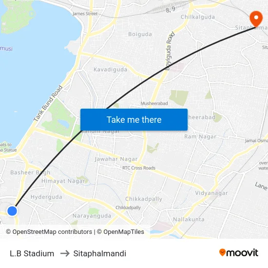 L.B Stadium to Sitaphalmandi map