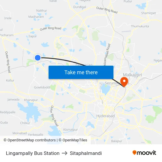 Lingampally Bus Station to Sitaphalmandi map