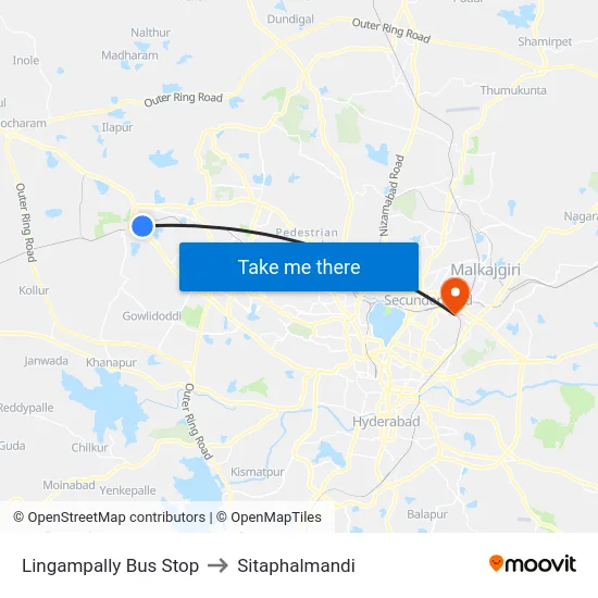 Lingampally Bus Stop to Sitaphalmandi map