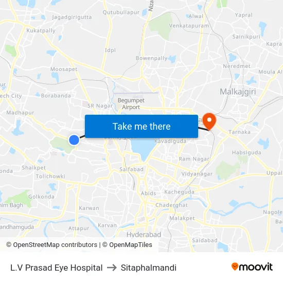 L.V Prasad Eye Hospital to Sitaphalmandi map