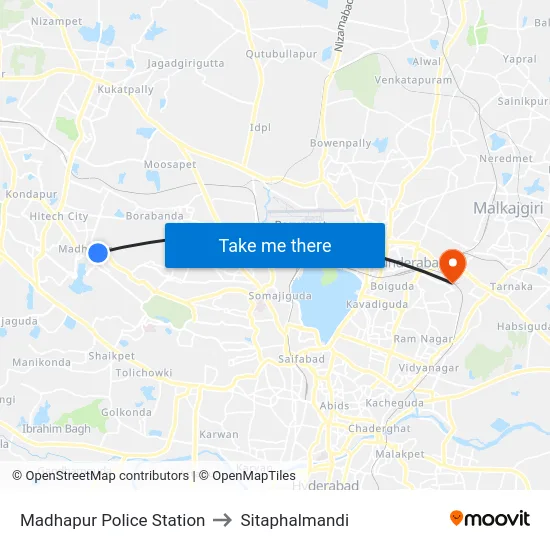 Madhapur Police Station to Sitaphalmandi map