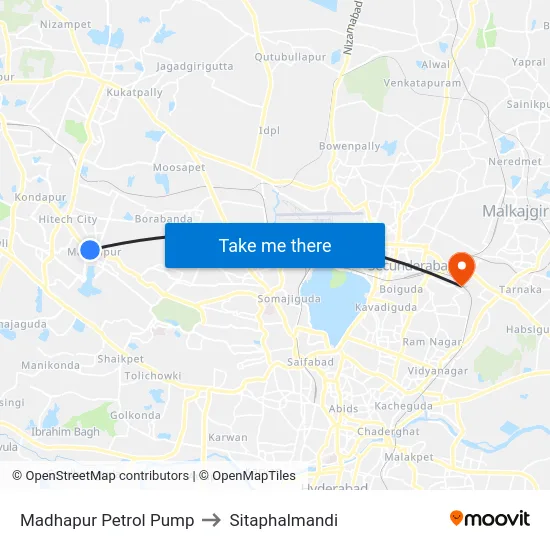 Madhapur Petrol Pump to Sitaphalmandi map