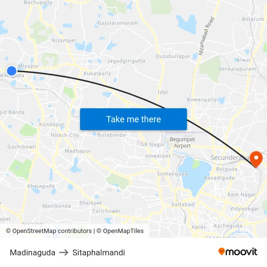 Madinaguda to Sitaphalmandi map