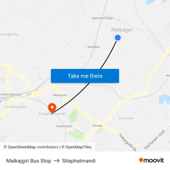 Malkajgiri Bus Stop to Sitaphalmandi map