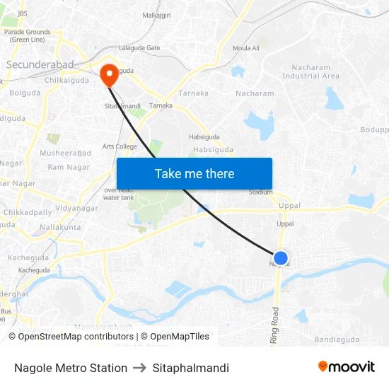 Nagole Metro Station to Sitaphalmandi map