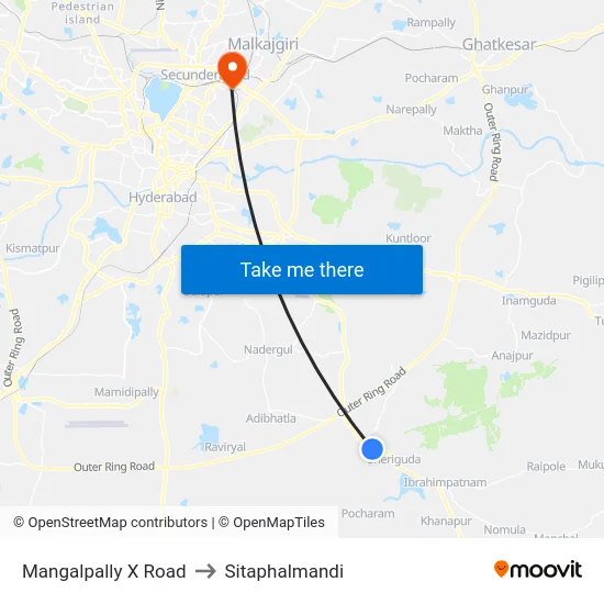 Mangalpally X Road to Sitaphalmandi map