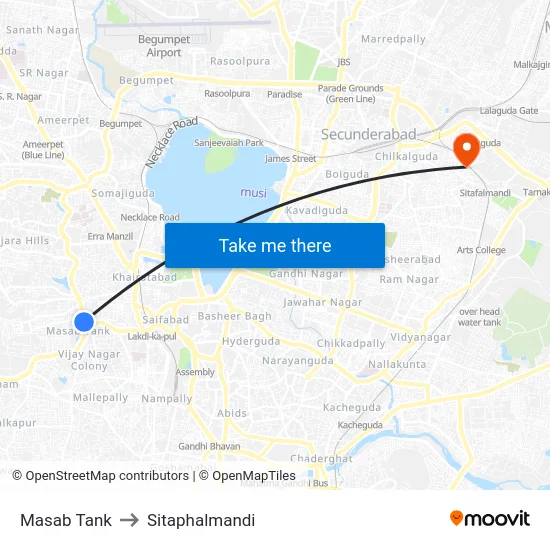 Masab Tank to Sitaphalmandi map