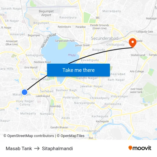 Masab Tank to Sitaphalmandi map