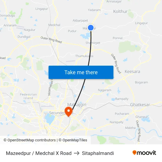 Mazeedpur / Medchal X Road to Sitaphalmandi map
