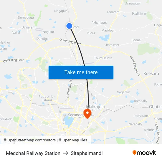 Medchal Railway Station to Sitaphalmandi map