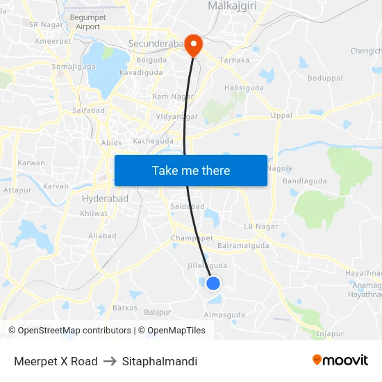 Meerpet X Road to Sitaphalmandi map