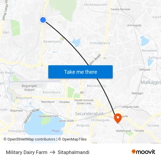 Military Dairy Farm to Sitaphalmandi map