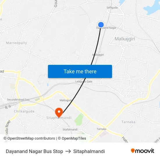 Dayanand Nagar Bus Stop to Sitaphalmandi map