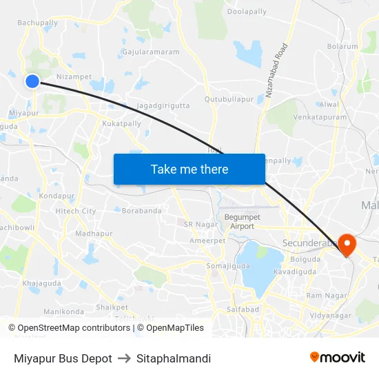 Miyapur Bus Depot to Sitaphalmandi map