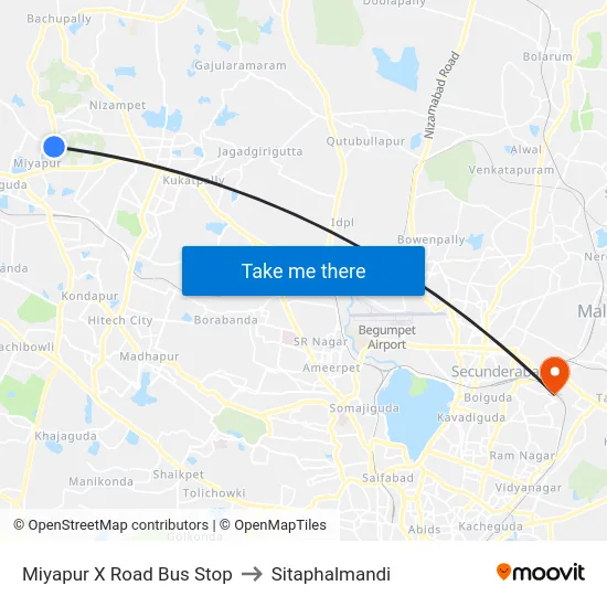 Miyapur X Road Bus Stop to Sitaphalmandi map