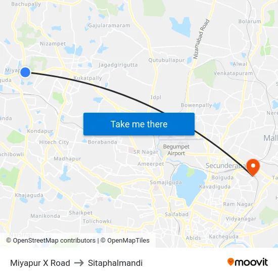Miyapur X Road to Sitaphalmandi map